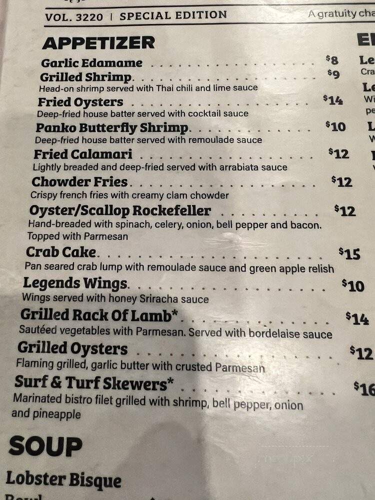 The Legends Oyster Bar and Grill - Las Vegas, NV menu_pic