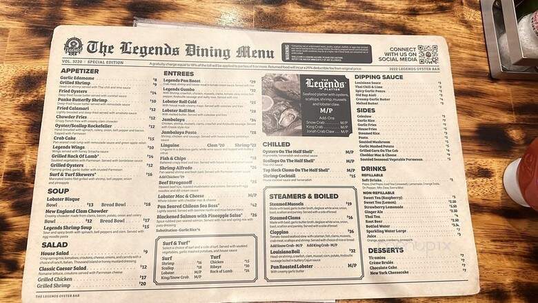 The Legends Oyster Bar and Grill - Las Vegas, NV menu_pic