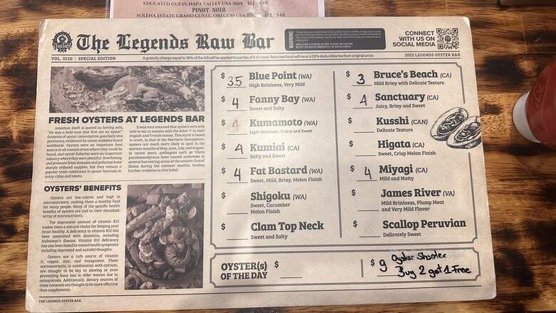The Legends Oyster Bar and Grill - Las Vegas, NV menu_pic
