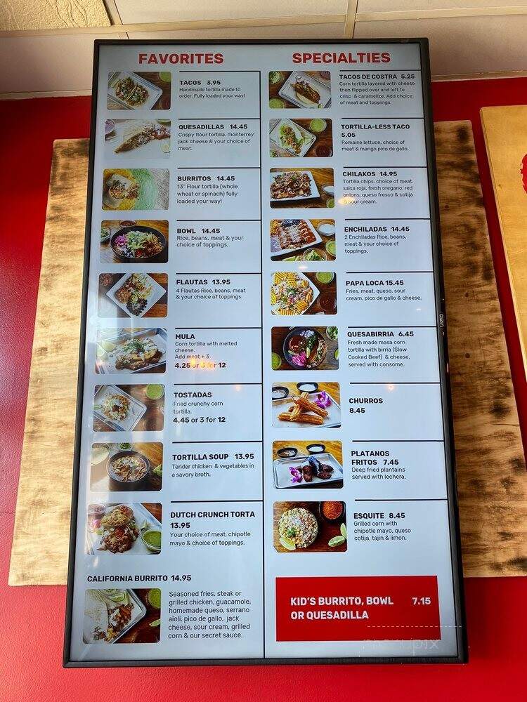 Que Onda Tacobar - Pinole, CA menu_pic