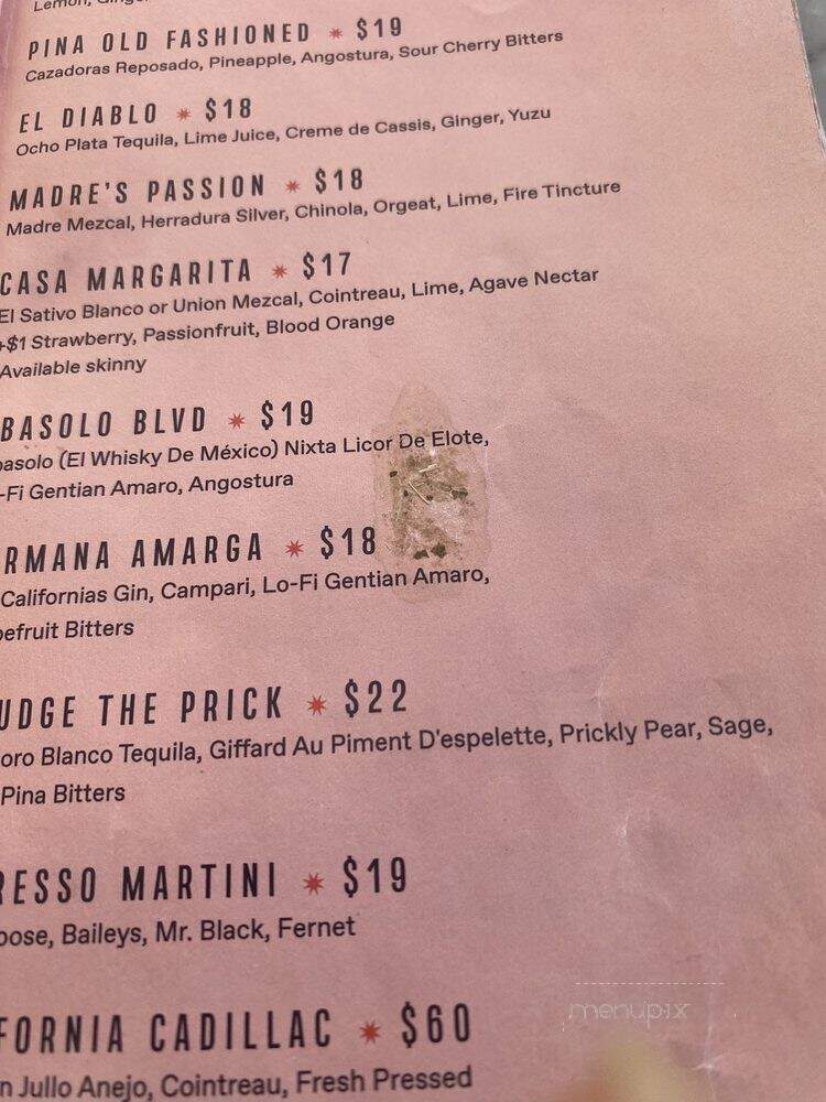 Tu Madre - West Hollywood, CA menu_pic