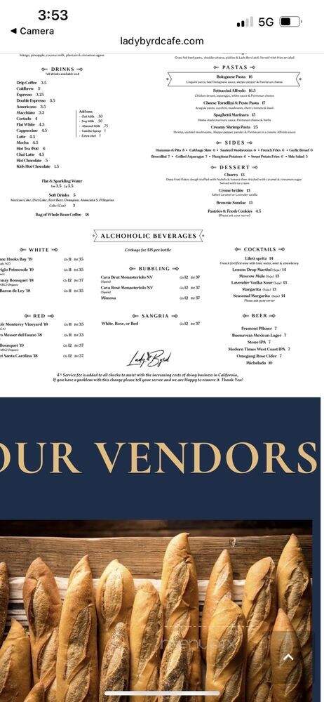 Lady Byrd Cafe - Los Angeles, CA menu_pic