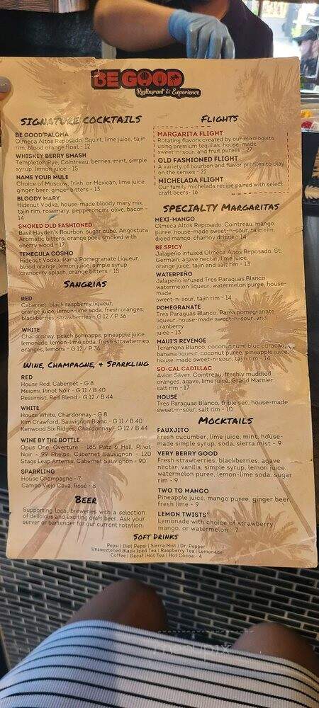 Be Good Restaurant & Experience - Temecula, CA menu_pic