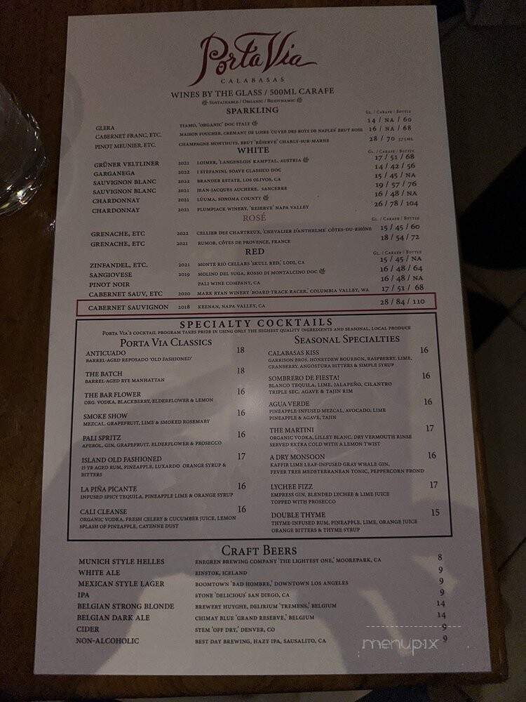 Porto Via Calabasas - Calabasas, CA menu_pic