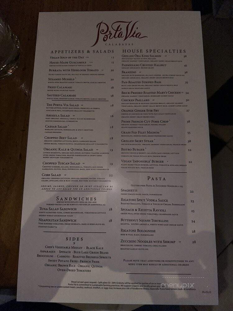 Porto Via Calabasas - Calabasas, CA menu_pic