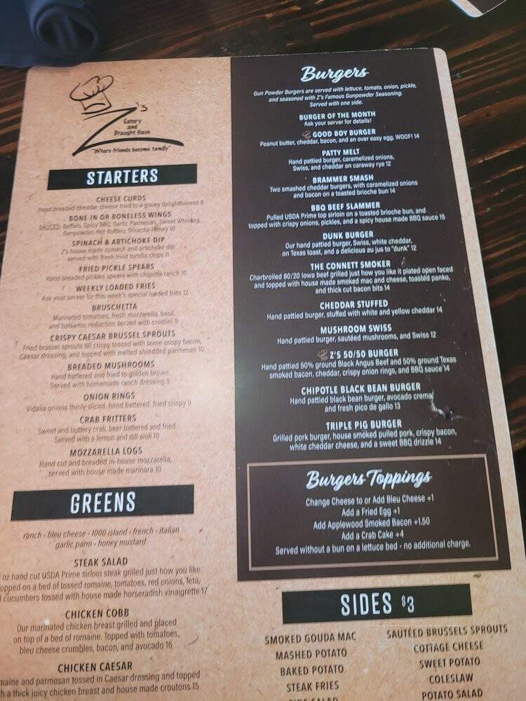 Z's Eatery and Draught Haus - Indianola, IA menu_pic