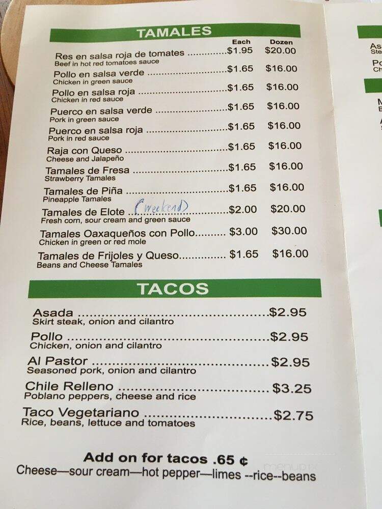 Tamalito - Chicago, IL menu_pic