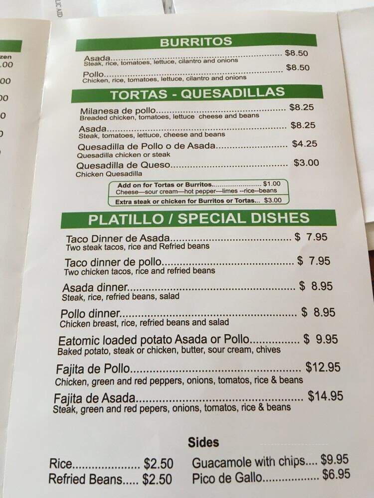 Tamalito - Chicago, IL menu_pic