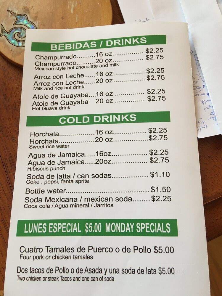 Tamalito - Chicago, IL menu_pic