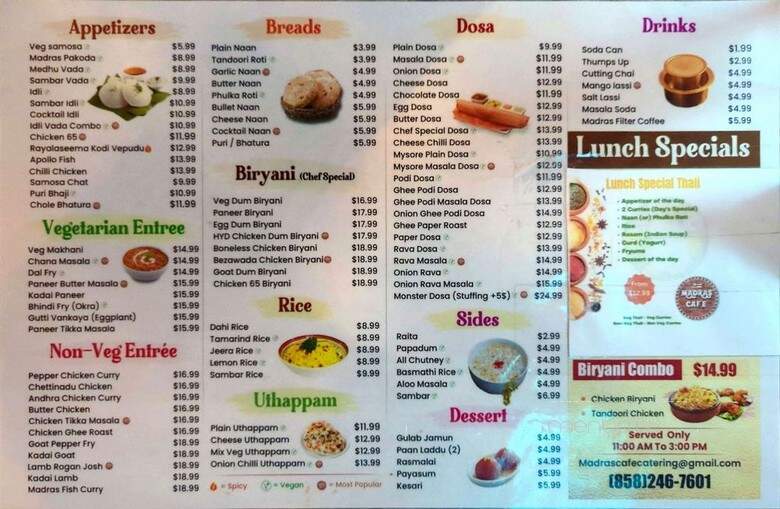 Madras Cafe - San Diego, CA menu_pic