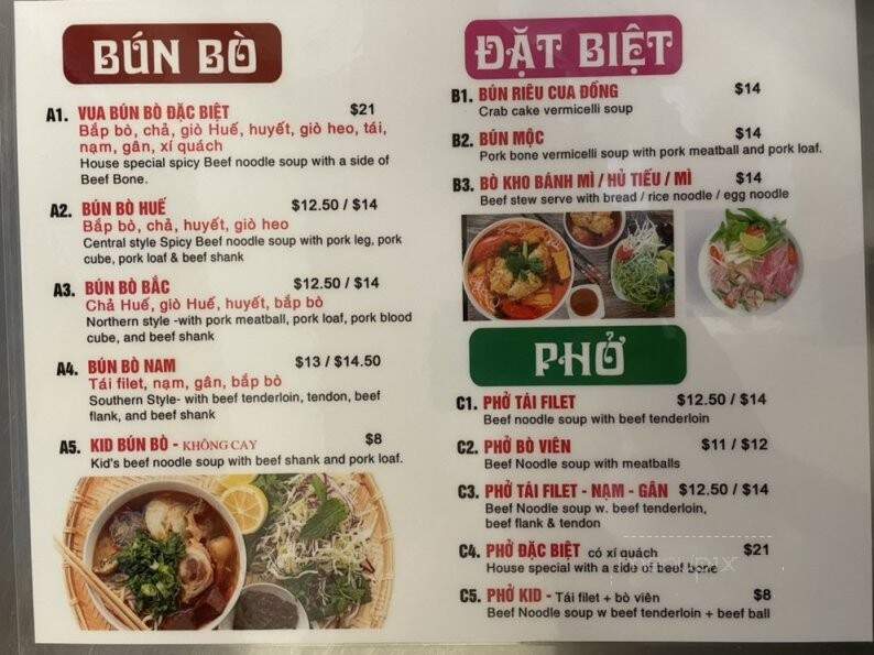 Vua Bun Bo - Westminster, CA menu_pic