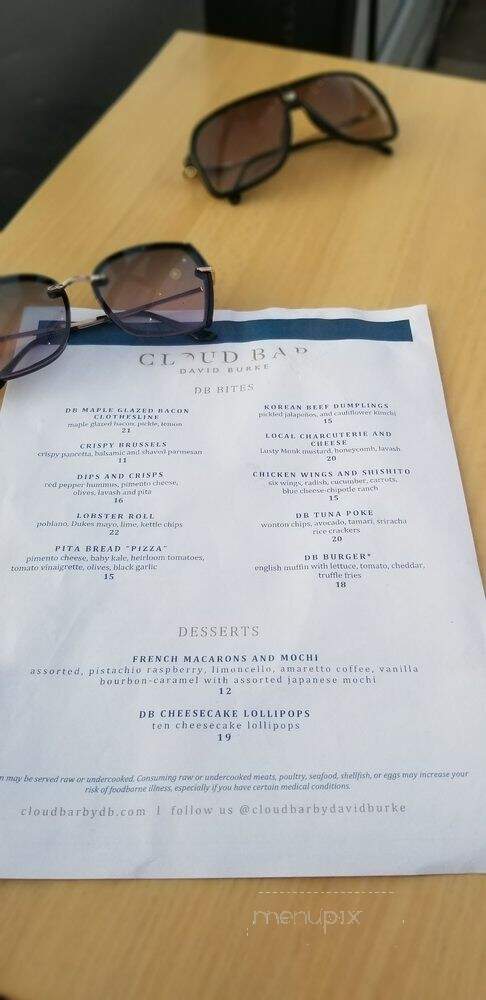 Cloud Bar by David Burke - Charlotte, NC menu_pic
