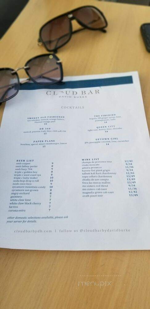 Cloud Bar by David Burke - Charlotte, NC menu_pic