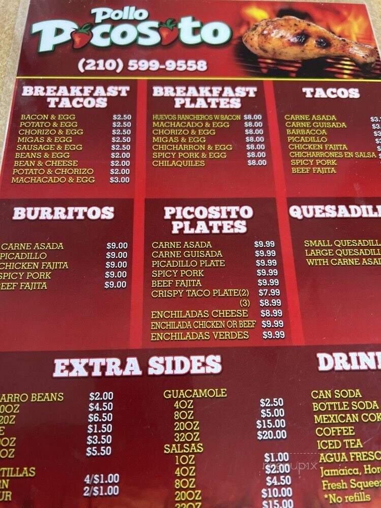 Picoso Grill - San Antonio, TX menu_pic