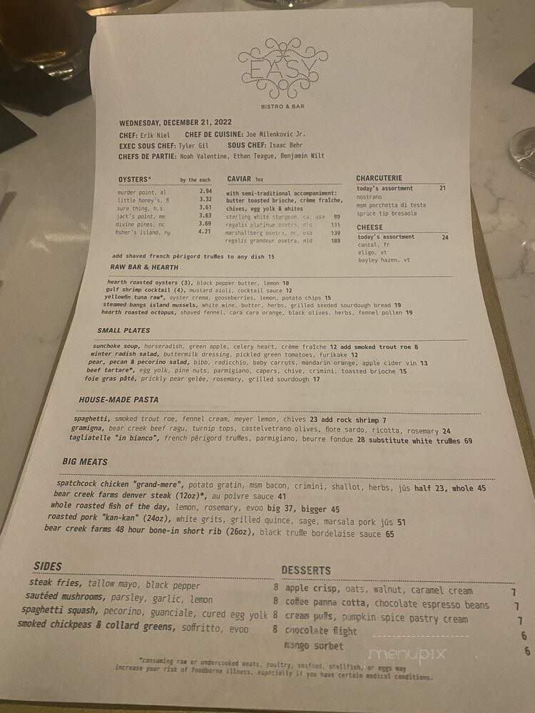 Easy Bistro & Bar - Chattanooga, TN menu_pic