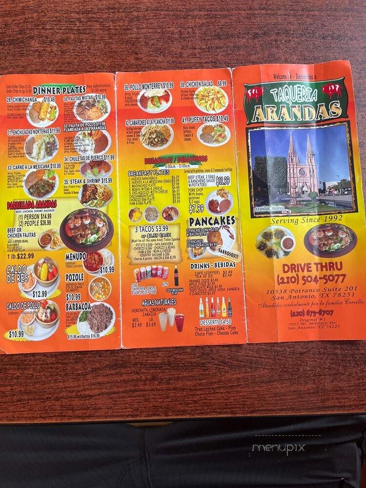 Taqueria Arandas - San Antonio, TX menu_pic