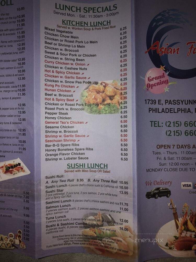 Asian Fusion - Philadelphia, PA menu_pic