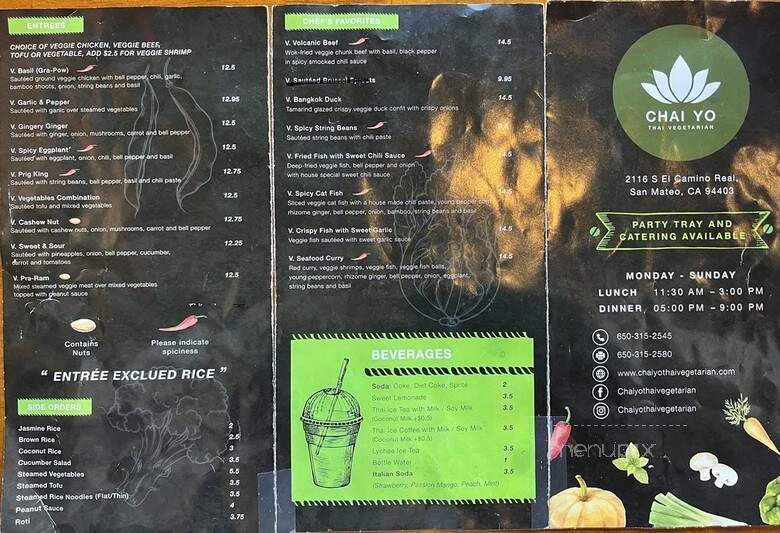 Chai Yo Thai Vegetarian - San Mateo, CA menu_pic