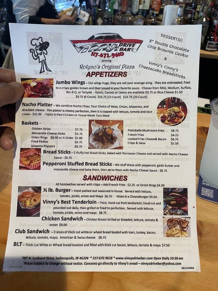 Vinny's Drive Bar - Indianapolis, IN menu_pic