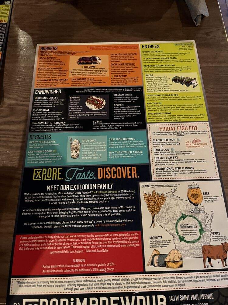 The Explorium Brewpub Third Ward - Milwaukee, WI menu_pic