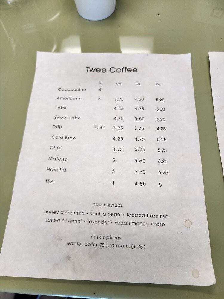 Twee Coffee - Riverside, CA menu_pic