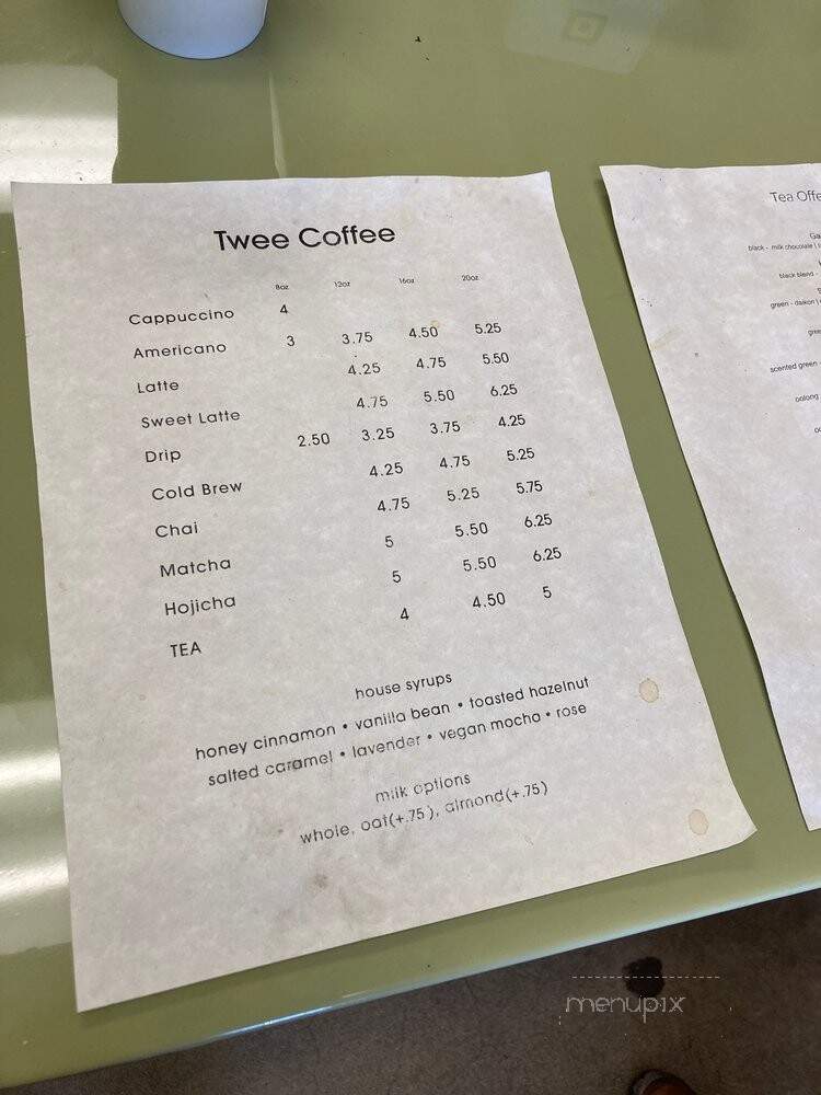 Twee Coffee - Riverside, CA menu_pic
