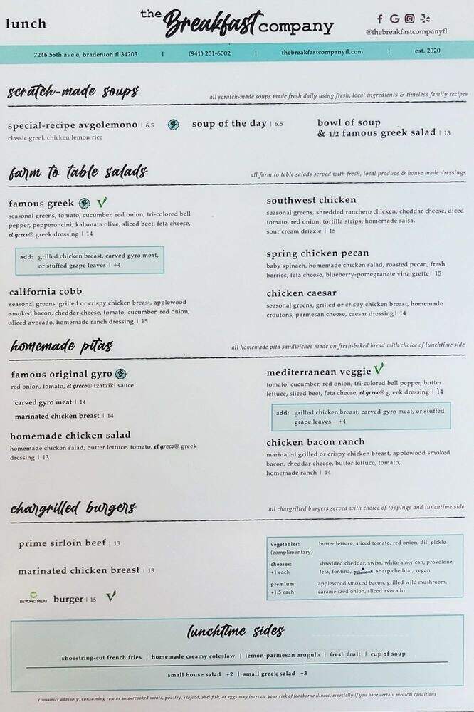 The Breakfast Company - Bradenton, FL menu_pic
