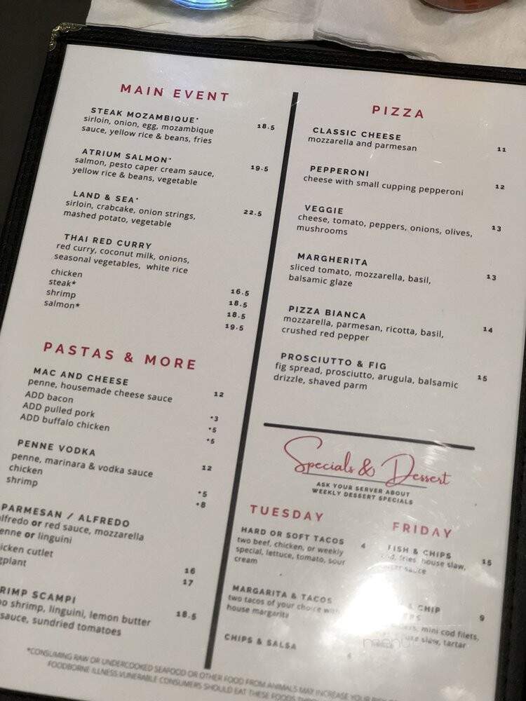 Atrium On Main - Pawtucket, RI menu_pic