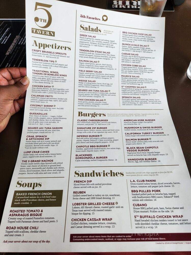 5th Tavern - Village of Clarkston, MI menu_pic