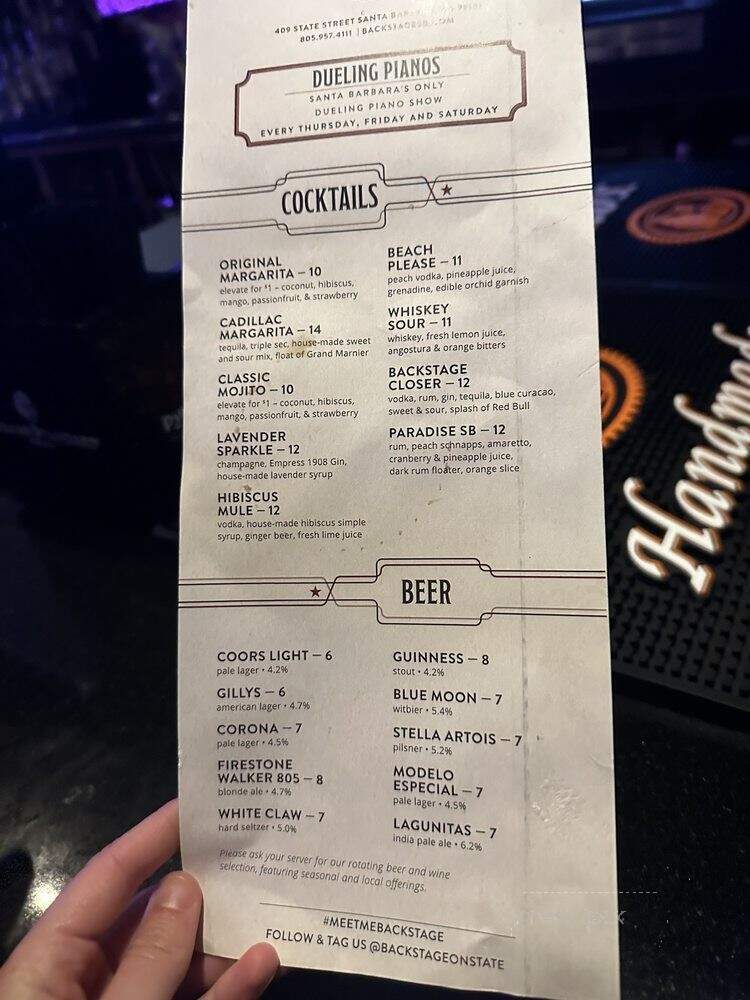 Backstage Kitchen & Bar - Santa Barbara, CA menu_pic