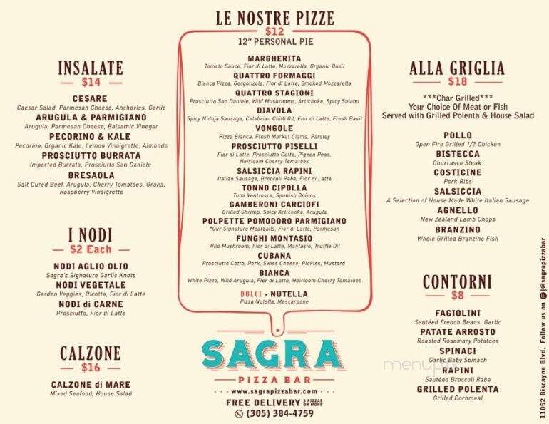 Sagra Pizza Bar - North Miami Beach, FL menu_pic