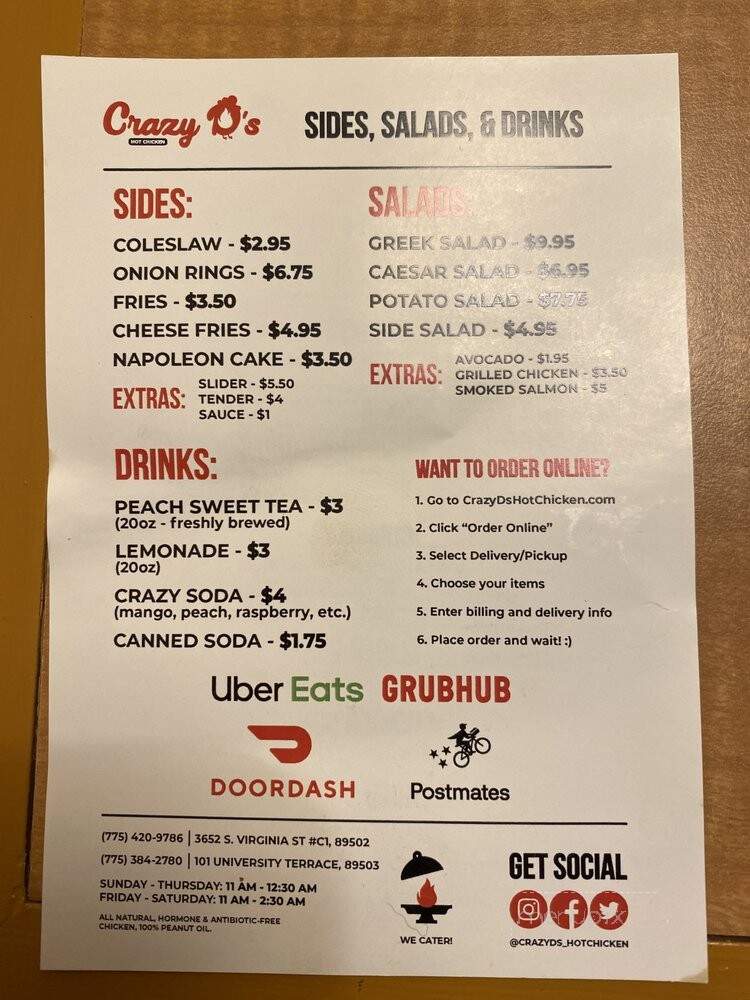 Crazy D's Hot Chicken - Reno, NV menu_pic