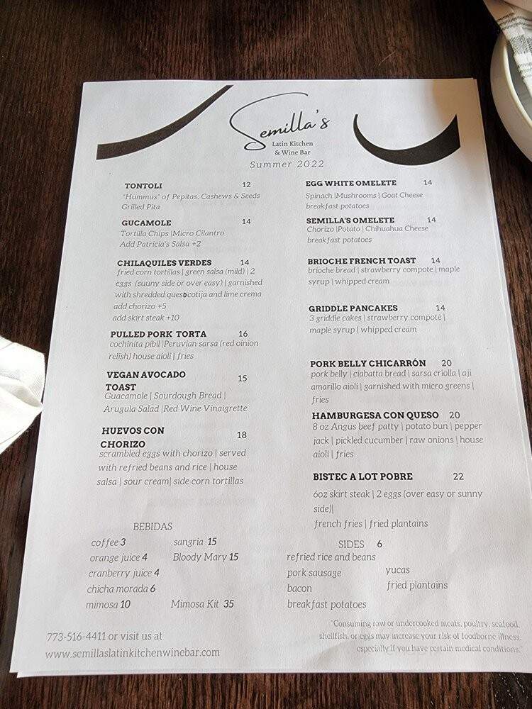 Semilla's Latin Kitchen - Chicago, IL menu_pic