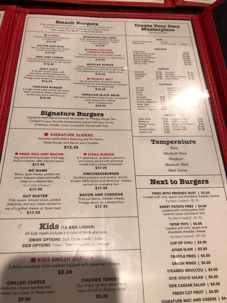 Prodigy Burger & Bar - Indianapolis, IN menu_pic