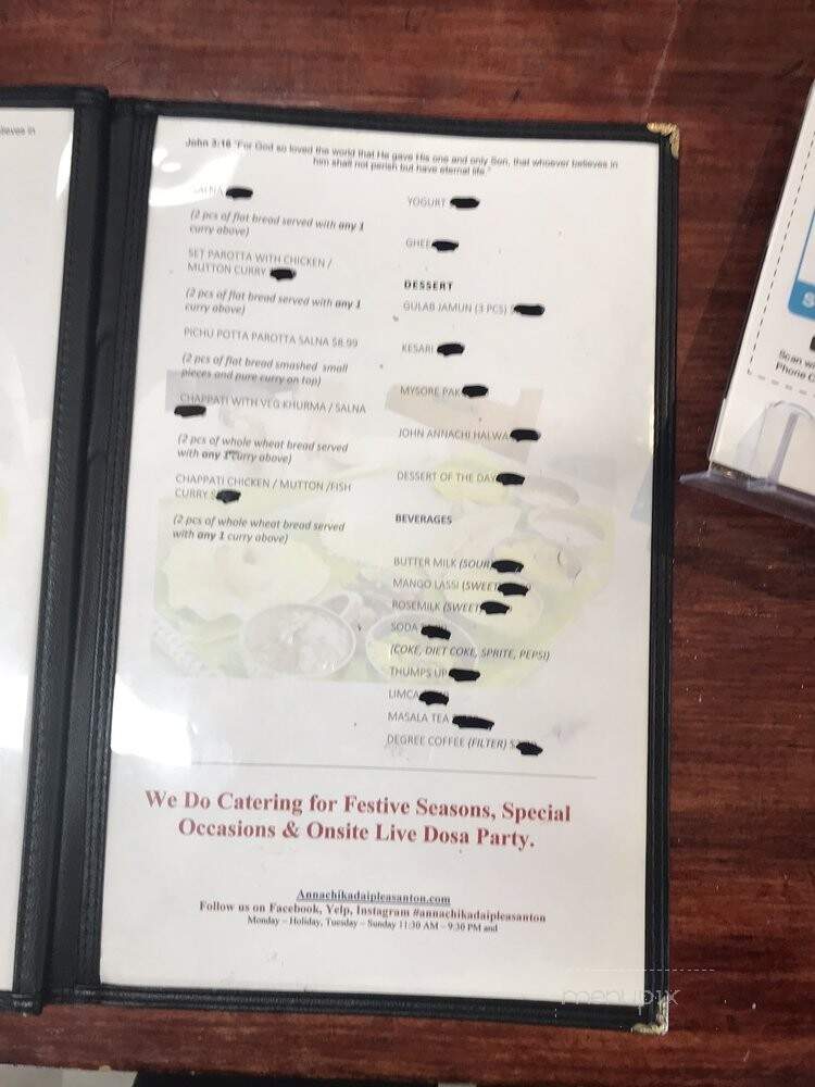 Annachi Kadai - Pleasanton, CA menu_pic