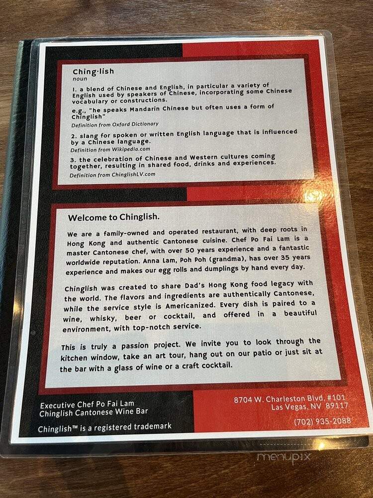 Chinglish Cantonese Wine Bar - Las Vegas, NV menu_pic