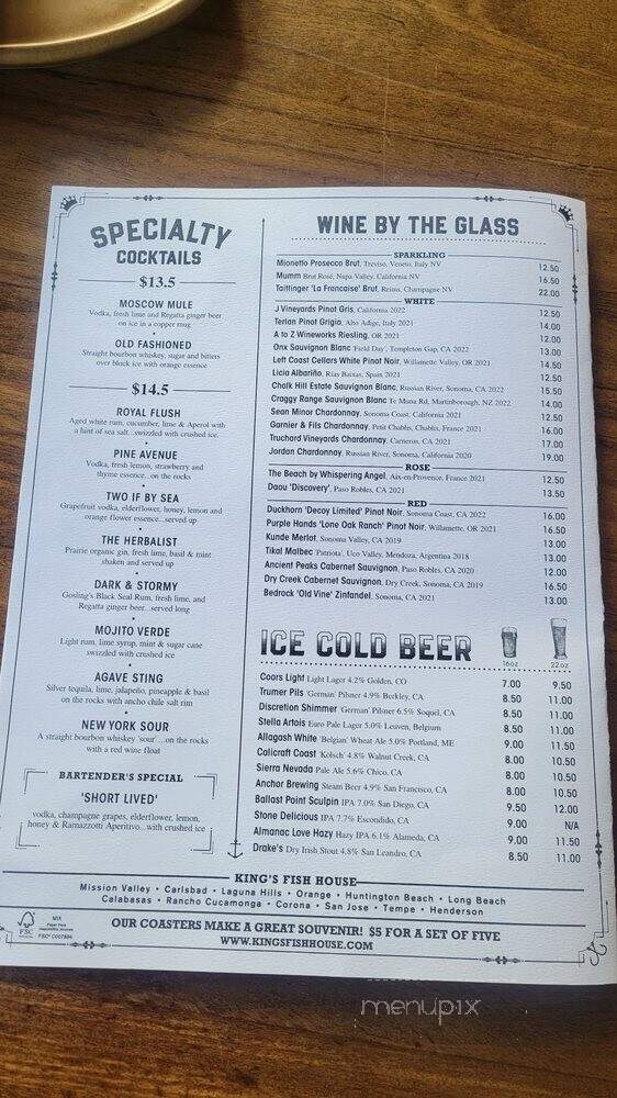 King's Fish House - San Jose, CA menu_pic