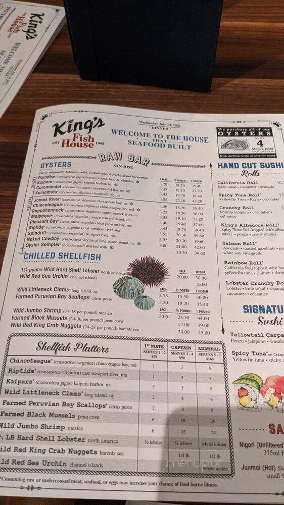 King's Fish House - San Jose, CA menu_pic