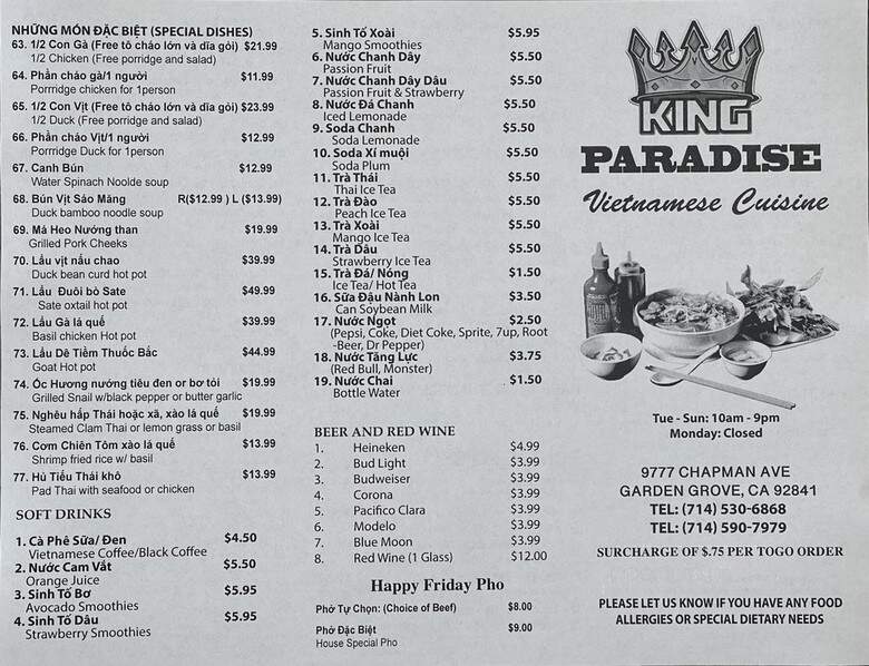 King Paradise - Garden Grove, CA menu_pic