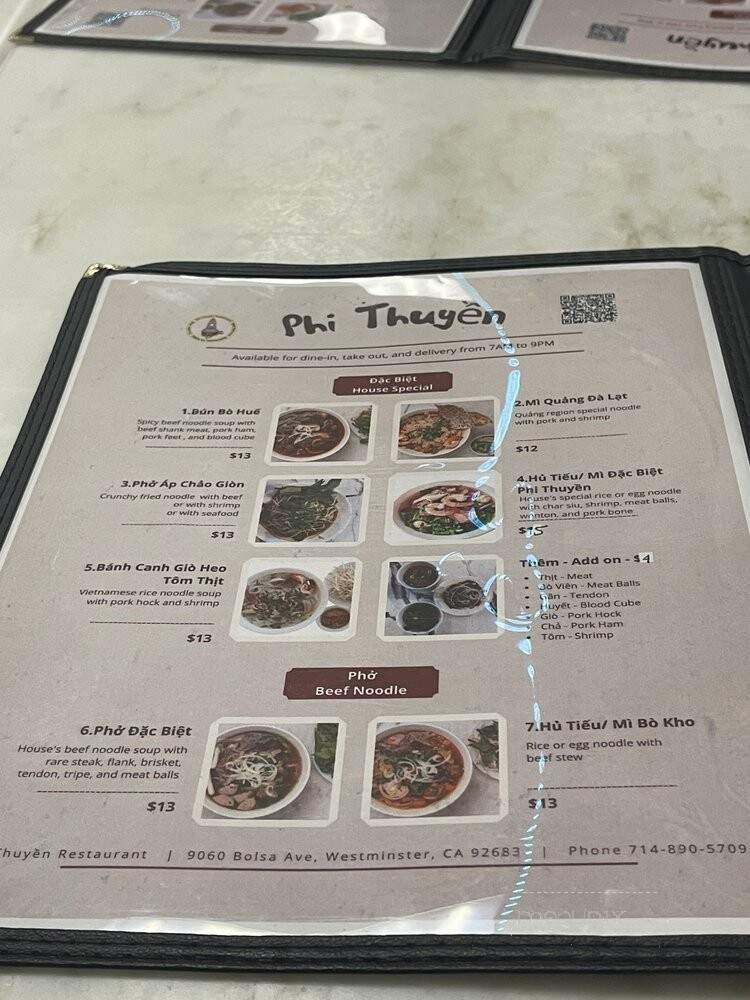 Phi Thuyen Restaurant - Westminster, CA menu_pic