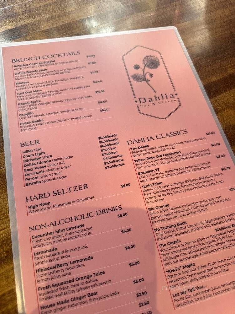 Dahlia Bar & Bistro - Dallas, TX menu_pic