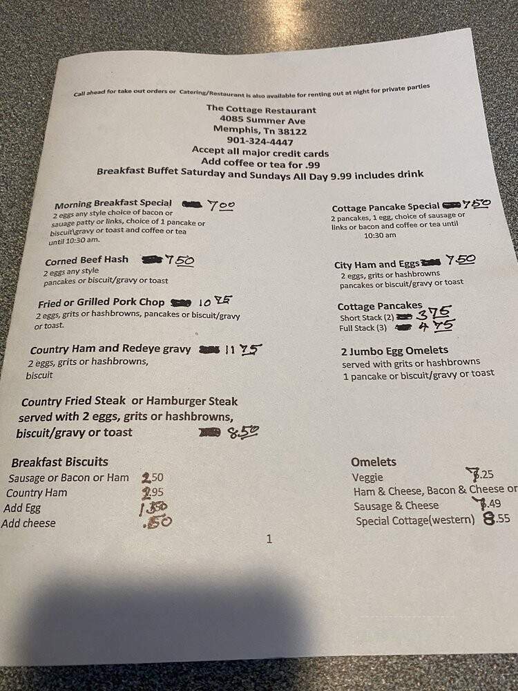 The Cottage Restaurant - Memphis, TN menu_pic