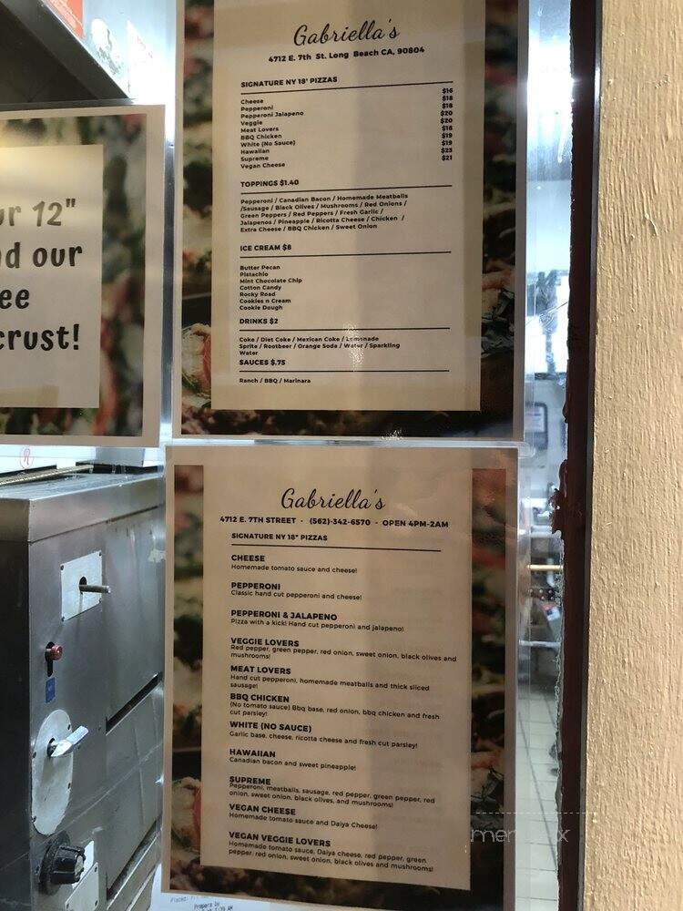 Gabriella's New York Pizza - Long Beach, CA menu_pic
