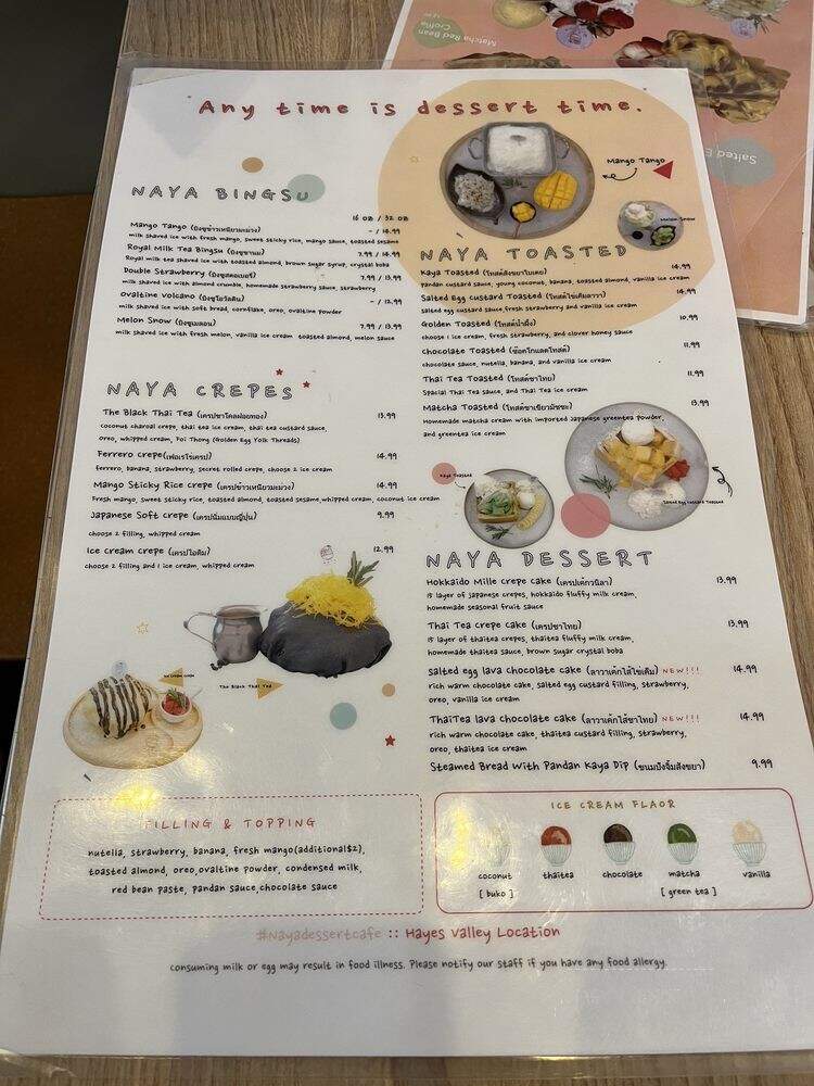 NaYa Dessert Cafe - San Francisco, CA menu_pic