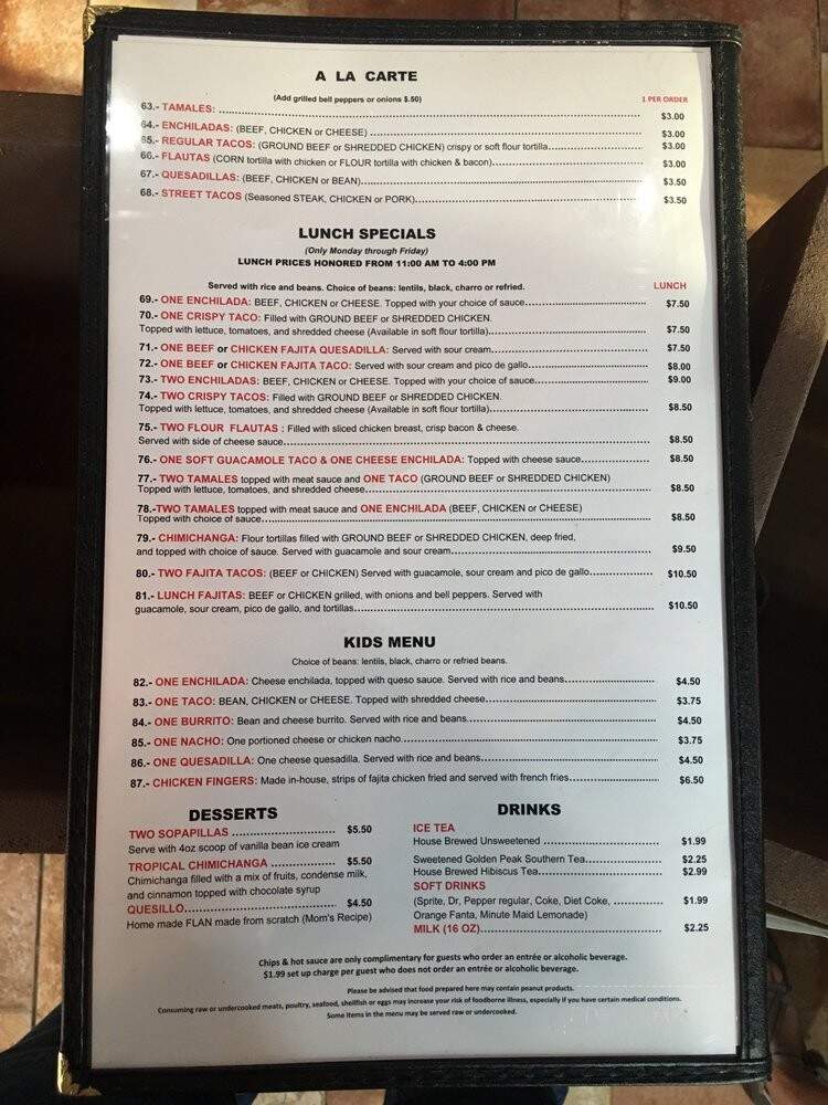 CasaMia Mexican Restaurant and Bar - Frisco, TX menu_pic