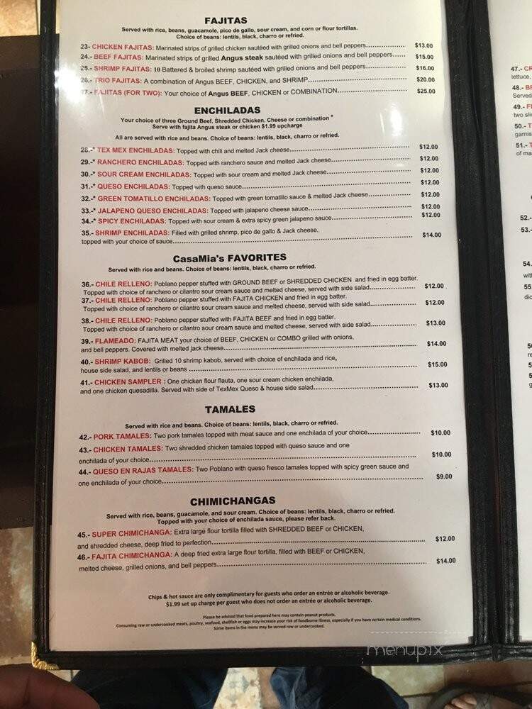 CasaMia Mexican Restaurant and Bar - Frisco, TX menu_pic