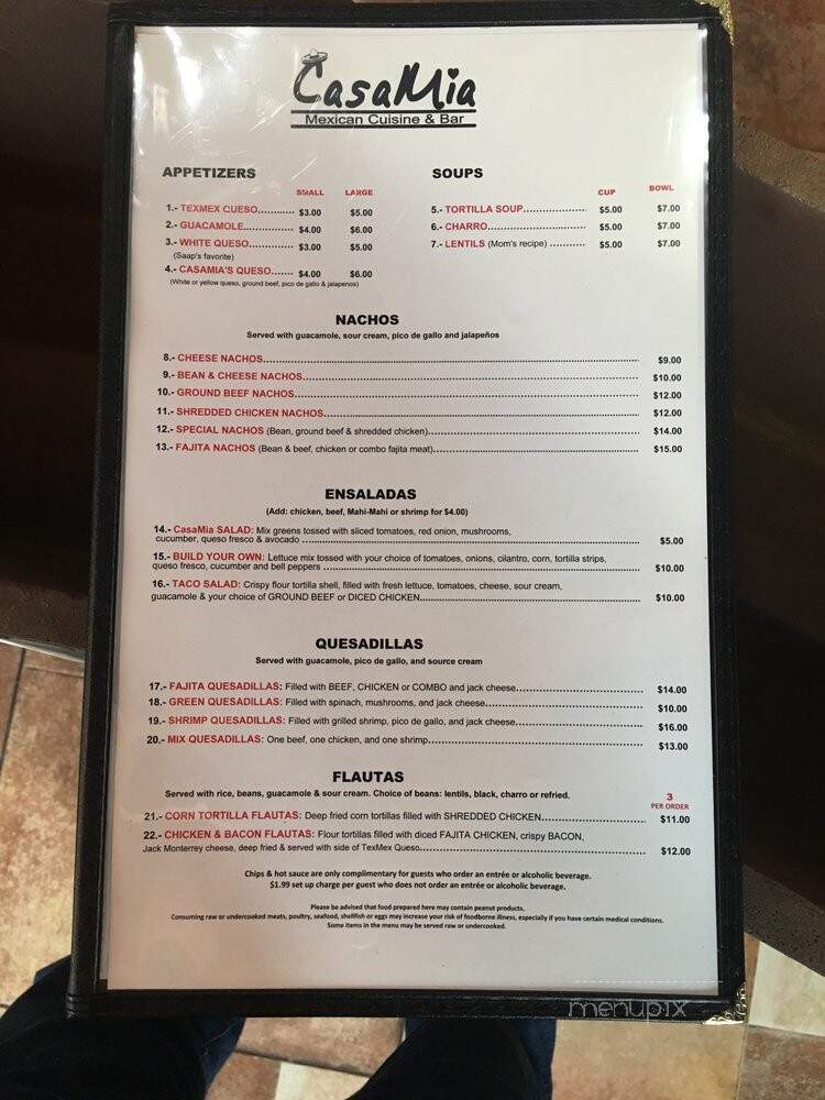 CasaMia Mexican Restaurant and Bar - Frisco, TX menu_pic