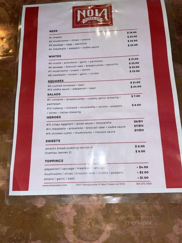 Nola Pizza Co. - New Orleans, LA menu_pic