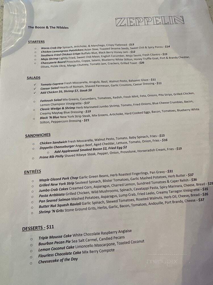 Zeppelin Nashville - Nashville, TN menu_pic