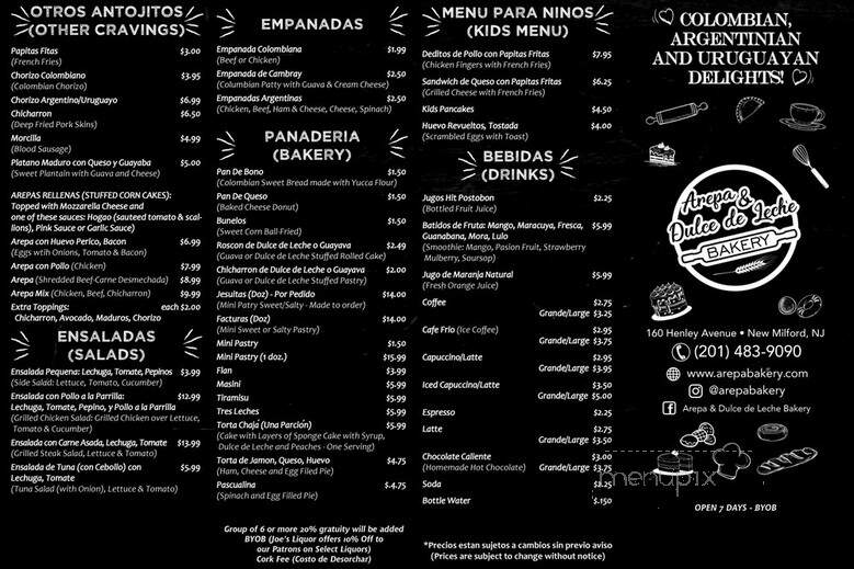 Arepa & Dulce de Leche - New Milford, NJ menu_pic
